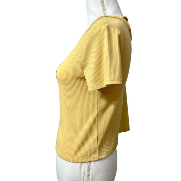 Yellow Ribbed Short Sleeve Sunflower Pullover Graphic Tee Shirt Girls Size L - Picture 2 of 14